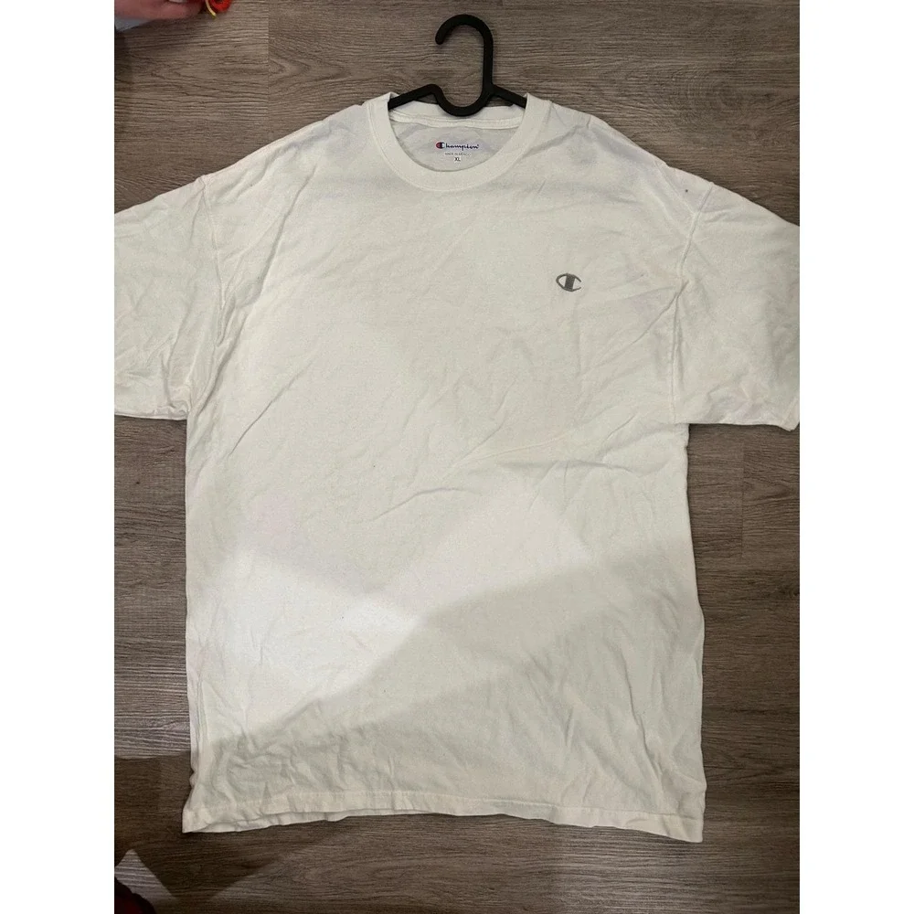 Champion Heritage T-Shirt Men XL Cream Off White Embroidered C Logo Short Sleeve - Picture 2 of 8
